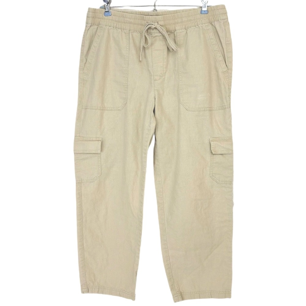 J Crew Re-Imagined Linen Blend Khaki Cropped Cargo Pants Size 10